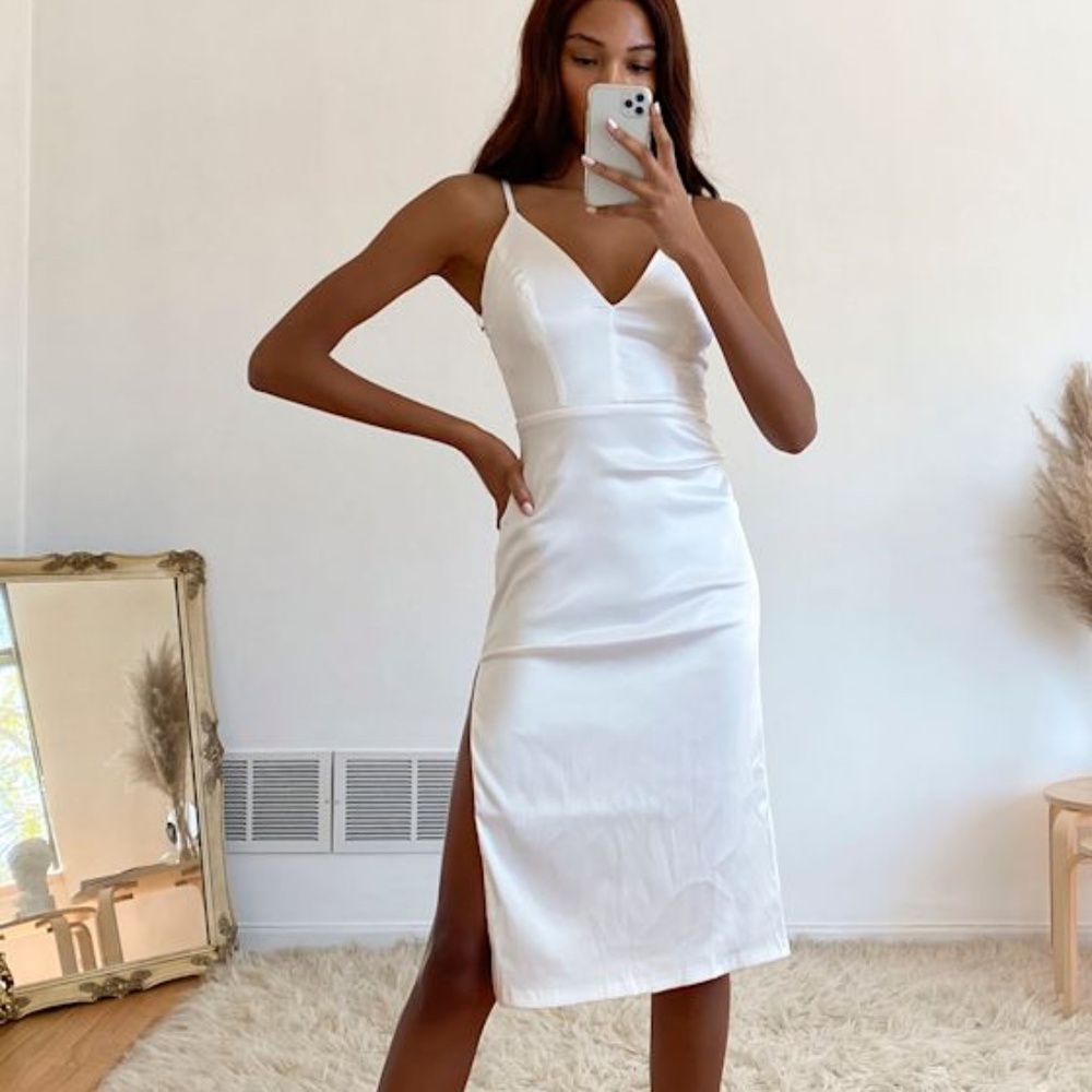 Lulus Stunning Sight White Embroidered Lace Satin Midi Dress - Size XS